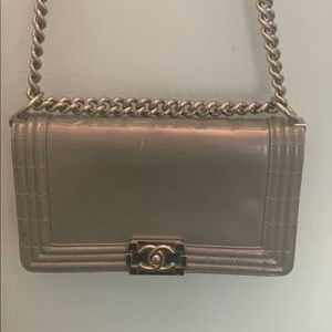 authentic used Patent Reversing Boy Tote Silver